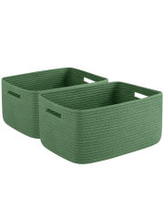 CHERISHGARD Cotton Storage Basket 2 Pieces 22L, 15.75"x11.81"x7.08" , Woven Storage Basket, Durable Cotton Rope Material, Multi-Functional Storage for Living Room Bedroom Bathroom