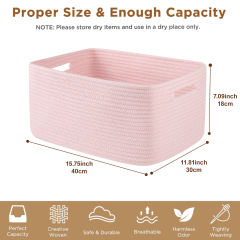CHERISHGARD Cotton Storage Basket 2 Pieces 22L, 15.75"x11.81"x7.08" , Woven Storage Basket, Durable Cotton Rope Material, Multi-Functional Storage for Living Room Bedroom Bathroom