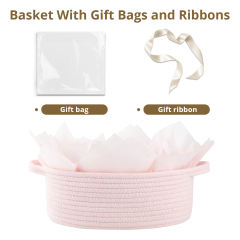 CHERISHGARD Gift Basket Empty with Gift Bags and Ribbons,Small Woven Basket for Nursery,Baby Shower,11.8*7.87*4.72