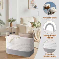 CHERISHGARD Large Woven Storage Basket, 21.65”x16.93”x11.81” Rectangle Cotton Rope Basket, 70L Capacity for Blankets, Toys, Clothes Organizing with Handles