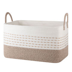 CHERISHGARD Large Woven Storage Basket, 21.65”x16.93”x11.81” Rectangle Cotton Rope Basket, 70L Capacity for Blankets, Toys, Clothes Organizing with Handles