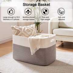CHERISHGARD 100L Large Rectangle Blanket Basket,Cotton Rope Baskets for Storage, Woven Laundry Basket for Toys