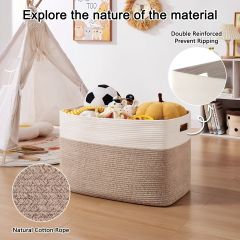 CHERISHGARD 100L Large Rectangle Blanket Basket,Cotton Rope Baskets for Storage, Woven Laundry Basket for Toys