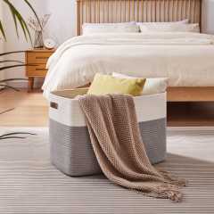 CHERISHGARD 100L Large Rectangle Blanket Basket,Cotton Rope Baskets for Storage, Woven Laundry Basket for Toys