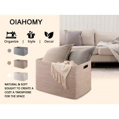 CHERISHGARD 90L Large Laundry Basket, Rectangle Cotton Rope Storage Baskets, Cotton Rope Basket with Handles