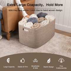 CHERISHGARD 90L Large Laundry Basket, Rectangle Cotton Rope Storage Baskets, Cotton Rope Basket with Handles