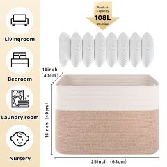 CHERISHGARD 100L Large Rectangle Blanket Basket,Cotton Rope Baskets for Storage, Woven Laundry Basket for Toys