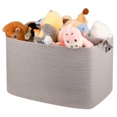 CHERISHGARD 90L Large Laundry Basket, Rectangle Cotton Rope Storage Baskets, Cotton Rope Basket with Handles