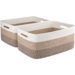CHERISHGARD Cotton Storage Basket 2 Pieces 22L, 15.75"x11.81"x7.08" , Woven Storage Basket, Durable Cotton Rope Material, Multi-Functional Storage for Living Room Bedroom Bathroom