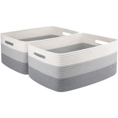 CHERISHGARD Cotton Storage Basket 2 Pieces 22L, 15.75"x11.81"x7.08" , Woven Storage Basket, Durable Cotton Rope Material, Multi-Functional Storage for Living Room Bedroom Bathroom