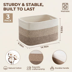 HLAOLA Woven Storage Baskets 3 Packs, 22L Cotton Rope Baskets for Storage, Toys, Towels,Perfect for Living Room & Nursery