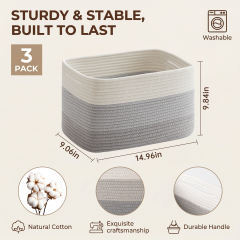 HLAOLA Woven Storage Baskets 3 Packs, 22L Cotton Rope Baskets for Storage, Toys, Towels,Perfect for Living Room & Nursery