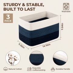 HLAOLA Woven Storage Baskets 3 Packs, 22L Cotton Rope Baskets for Storage, Toys, Towels,Perfect for Living Room & Nursery