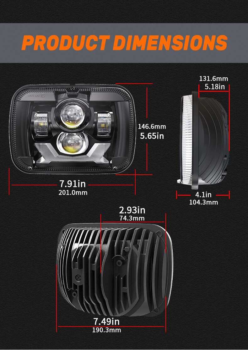 Jeep Cherokee XJ Led Headlights Dimensions