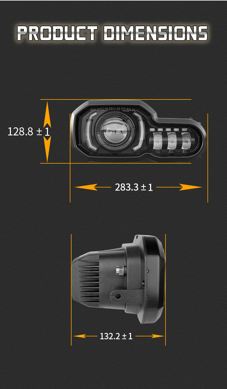 2008-2018 BMW F800GS Led Headlight Dimension
