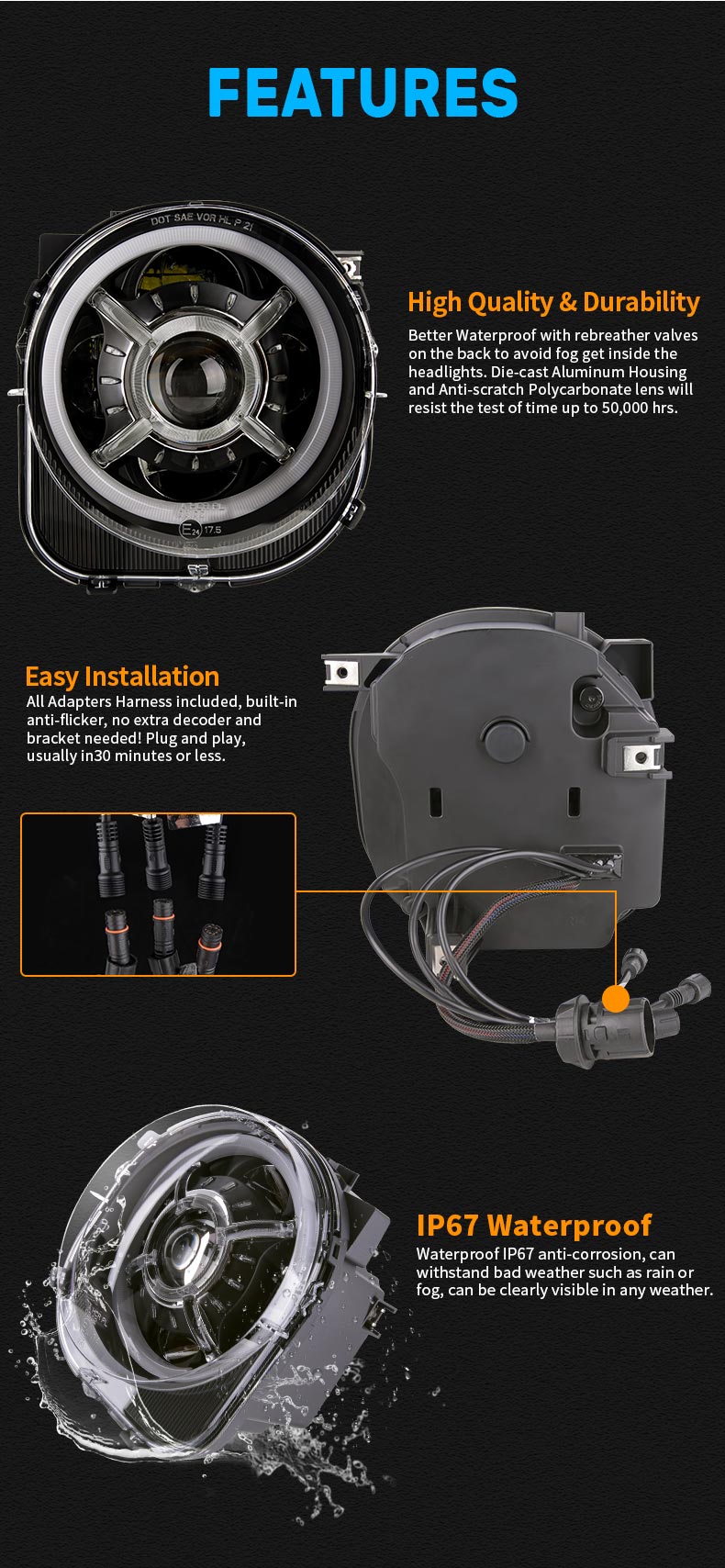 Features of RGB Jeep Renegade Halo Headlights