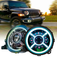 2018-2023 Jeep JL RGB Halo Headlights Bluetooth App Control Jeep Wrangler Color Changing Halo Led Headlights