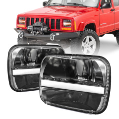Pair of 5x7 LED Square Headlight for Chevrolet YJ for Cherokee XJ H4 with DRL Angel Eye Headlight
