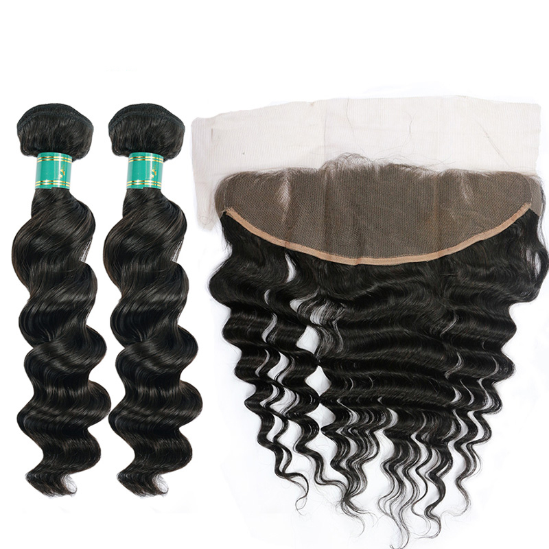 Berrys Fashion Hair Loose Wave 2 Bundles + 1 Frontal,100% Virgin Human Hair with Bleacked Knots,No Tangle No Shedding