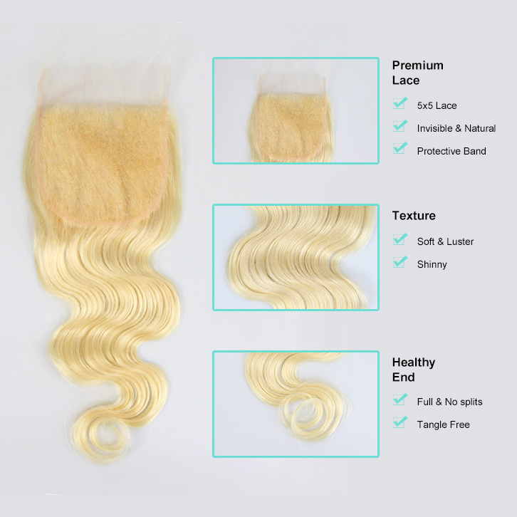 #613 Blonde Hair 5x5 HD/Transparent Lace Closure Berrysfashion hair