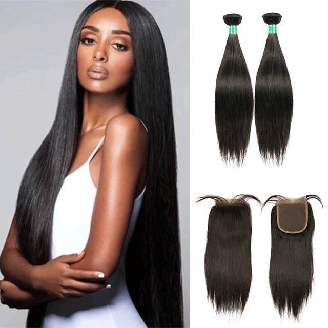 Berrys Fashion Straight Hair 2 Bundles +4*4 Closure Unprocessed Berrys 100% Virgin Human Hair Products Free Tangle Free Shedding, No Bad Smell