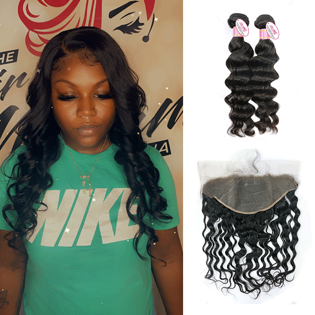 Loose Wave Human Hair 2 Bundles + Lace Frontal 13*6 Virgin Hair 2 pcs with 1pc Top Lace Frontal Unprocessed Berrys Hair Product