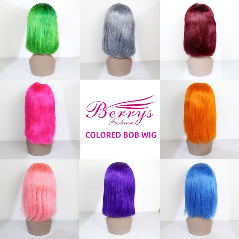 13*4 Lace Front  Colorful Wigs Human Hair Pre Plucked Straight Short Bob Colored Virgin Hair Wigs For Women  12inch