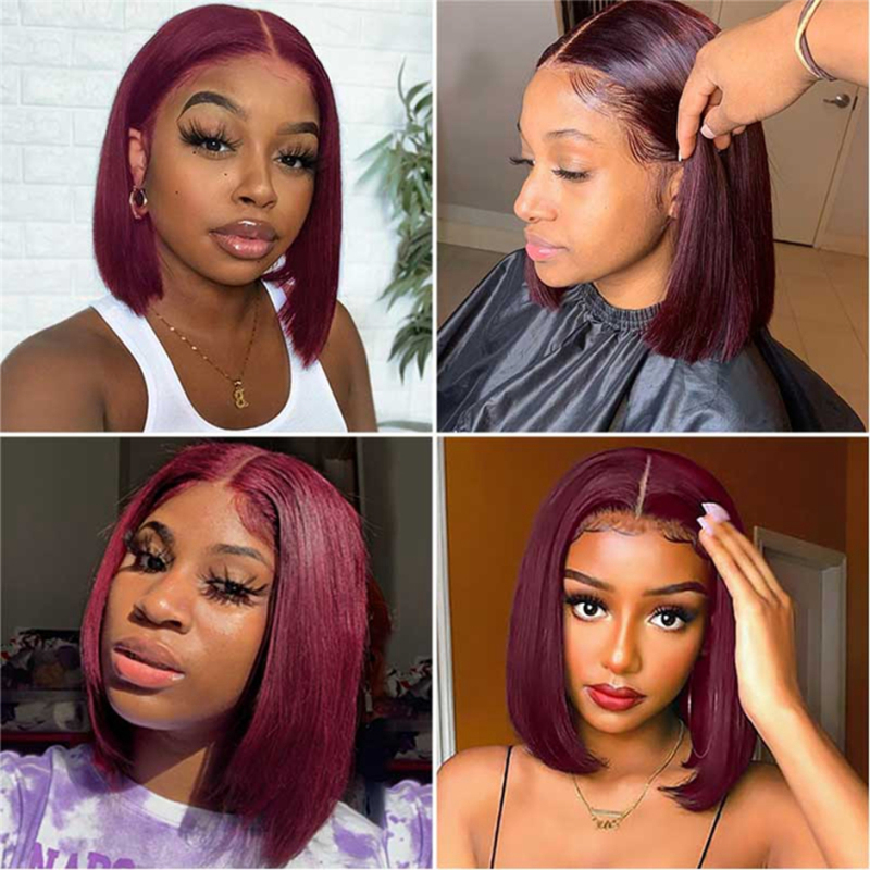 #99J Short Virgin Hair Bob Wigs To Women Brazilian Straight Virgin Hair No Smell Transparent Lace Frontal Bob Wig