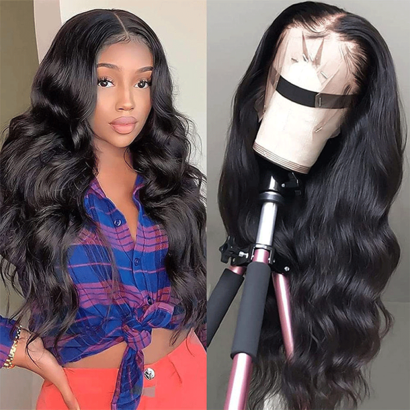 1B Natural Black Color 360 Human Virgin Hair Transparent Lace Wigs Body Wave Pre Plucked