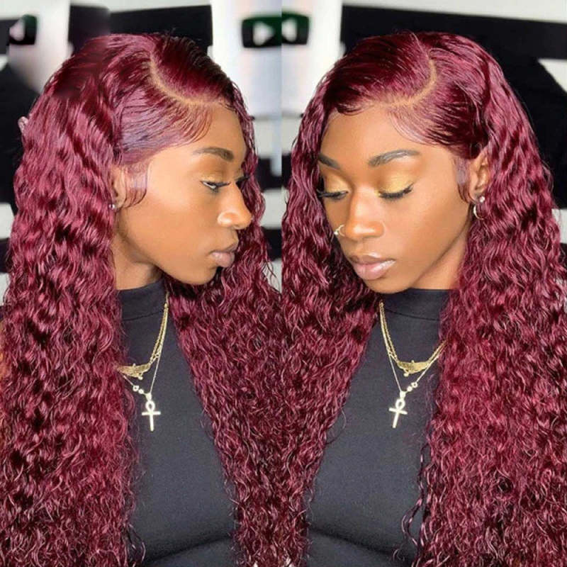 13x4 13x6 Loose Deep Wave 99j Burgundy Wig