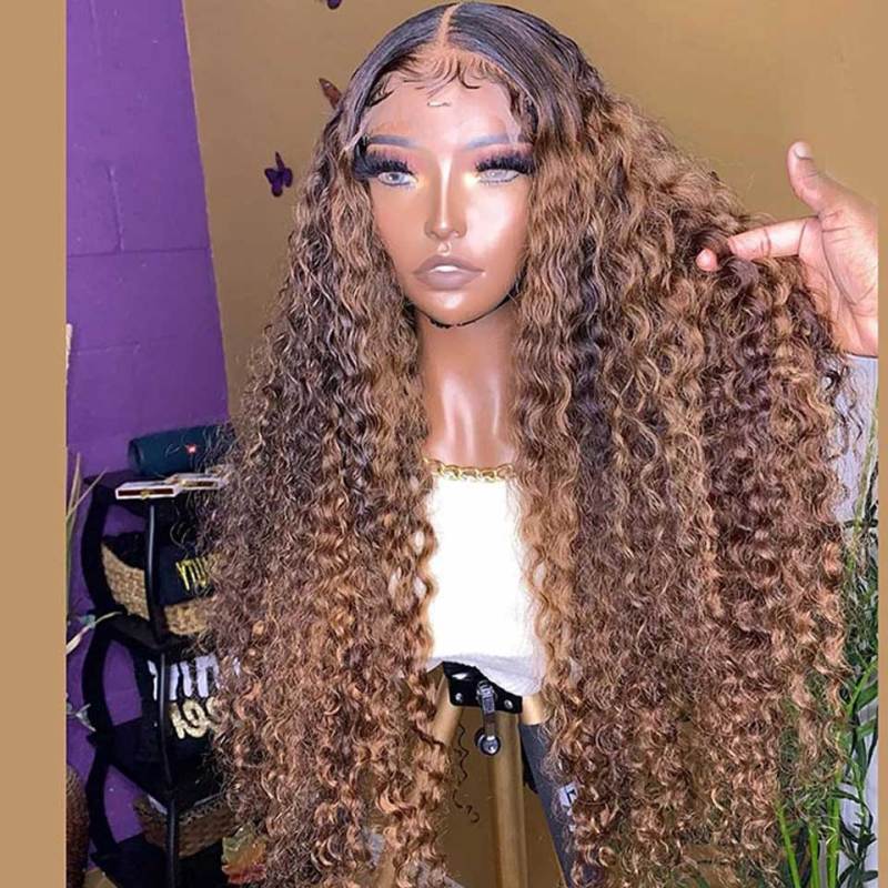 P4/27 Highlight Ombre Deep Curly Lace Front Wig