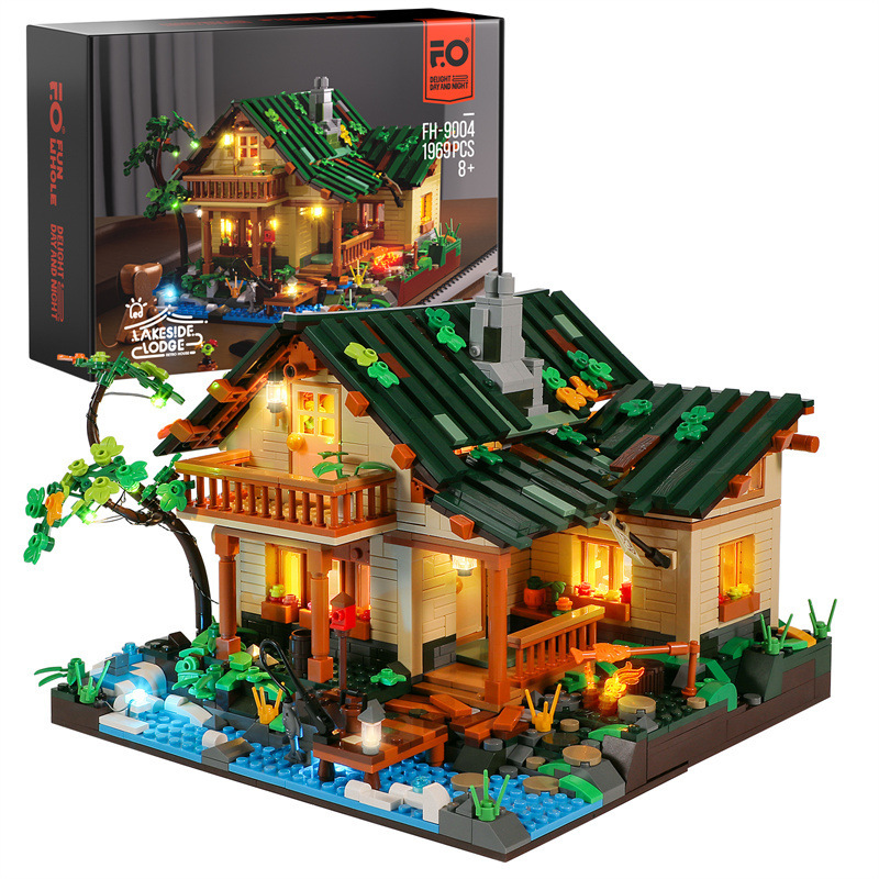 FUNWHOLE FH9004 Modular Buildings Lake House Building Blocks 1969pcs Bricks Toys From China Delivery.