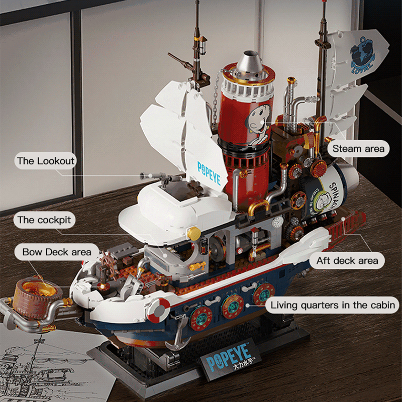Pantasy 86402 Movie & Game Popeye Building Blocks Steam treasure boat Toys 1800±pcs Bricks From China Delivery.