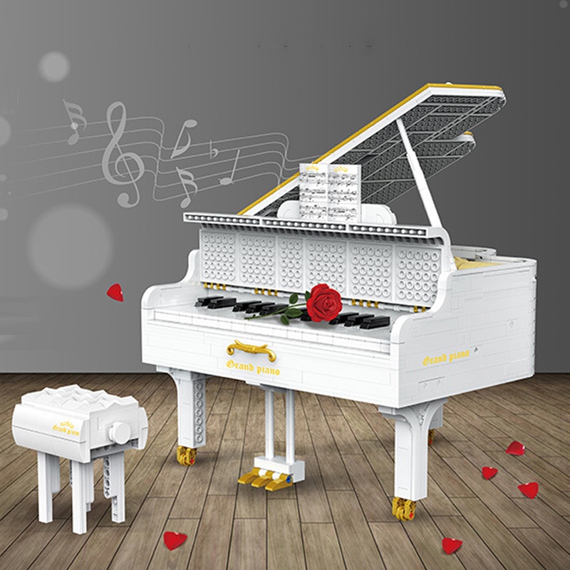 {With Present roses}HAPPY BUILD YC-21003 Creator Expert White Dreamer Piano Building Blocks 2745±pcs Bricks from China.