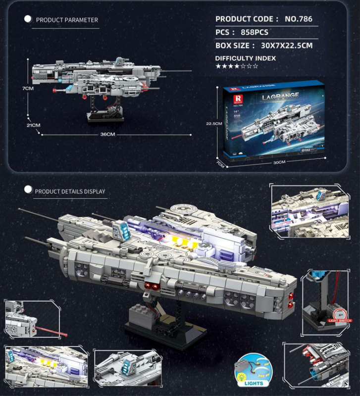 Reobrix 786 Star Wars Series Infinite Universe Lagrange Heavy Attack Aircraft Building Blocks 858pcs Bricks Toys Model Ship From China