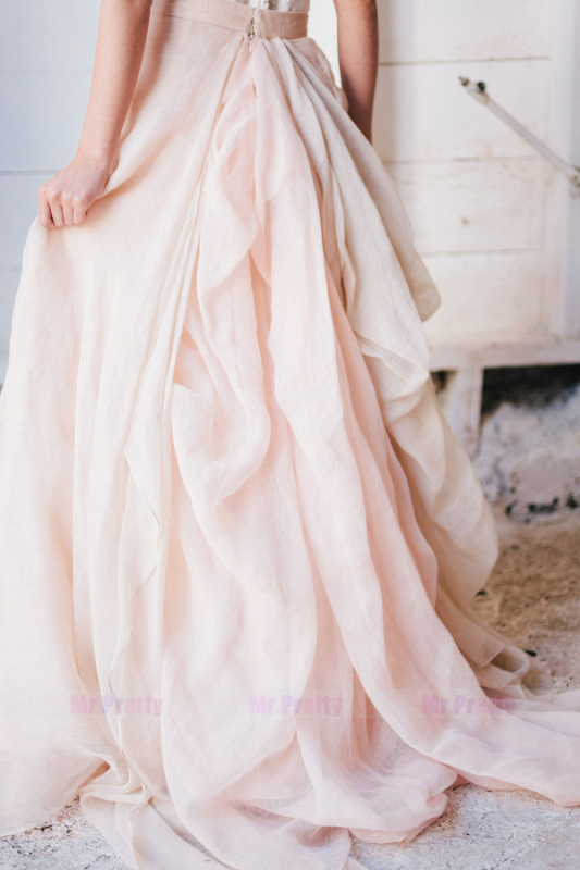 Blush Pink Chiffon Wedding Skirt 2 Pieces Wedding Gown