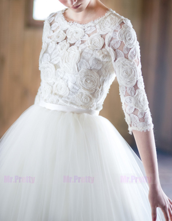 Ivory Tulle Short Train Wedding Skirt Bridal Skirt