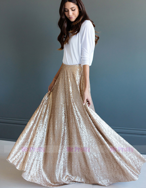 Light Gold Full Length Sequin Skirt