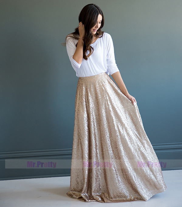 Light Gold Full Length Sequin Skirt