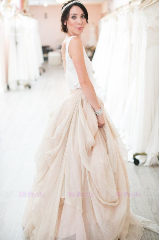 Blush Pink Chiffon Wedding Skirt 2 Pieces Wedding Gown