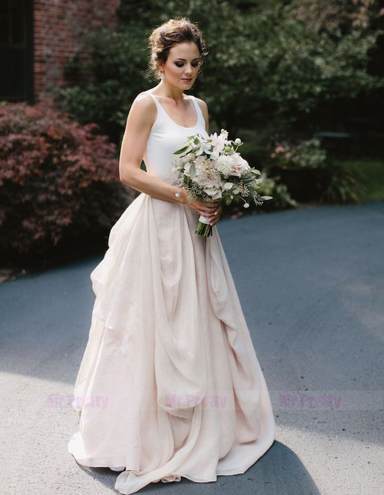 Blush Pink Chiffon Wedding Skirt 2 Pieces Wedding Gown