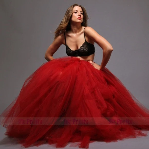 Red/Champagne Tutu Full Length Party Skirt