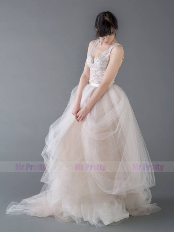 Champagne Tulle Full Length Bridal Skirt 2 Pieces Bridal Gown