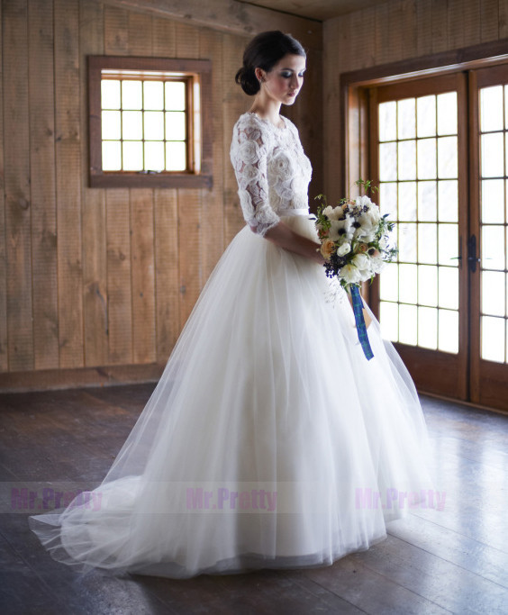 Ivory Tulle Short Train Wedding Skirt Bridal Skirt