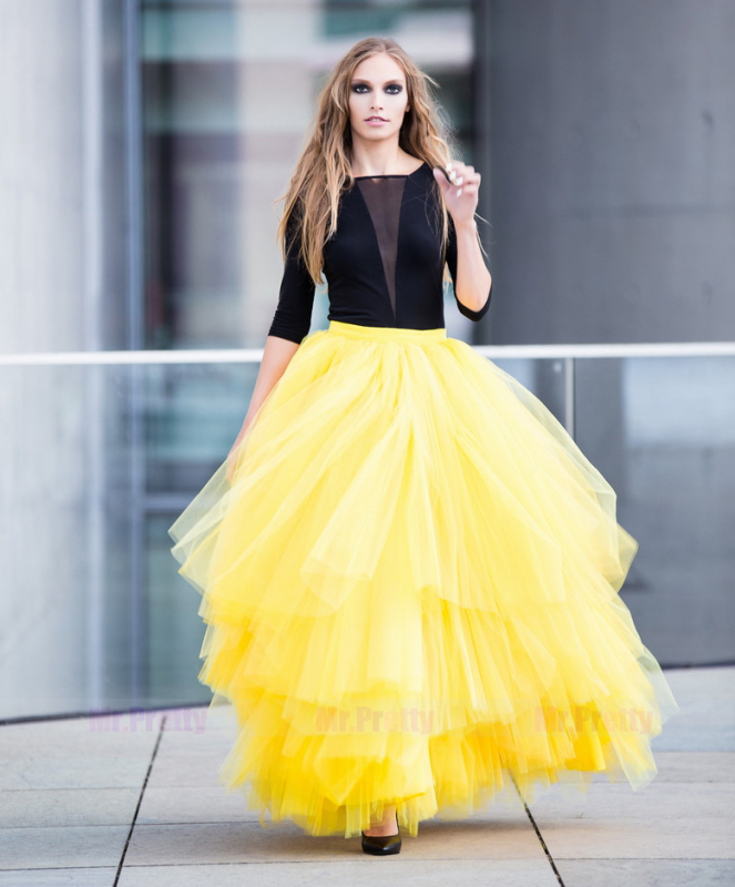 Purple/Yellow Maxi Tulle Skirt Bridal Skirt Party Skirt