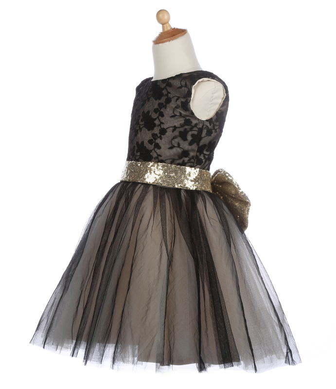 Black Lace Sequin Tulle Tulle Flower Girl Dress