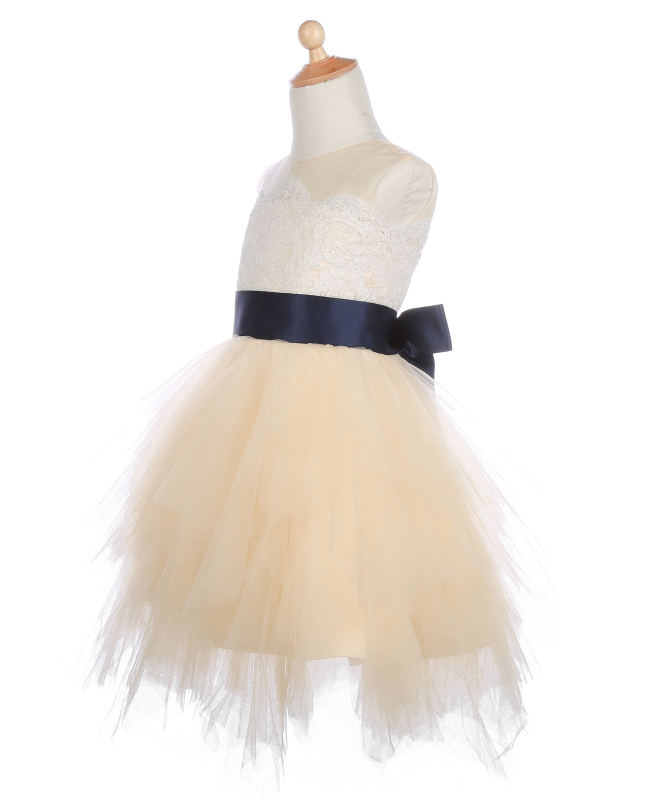 Champagne Tulle Lace Flower Girl Dress