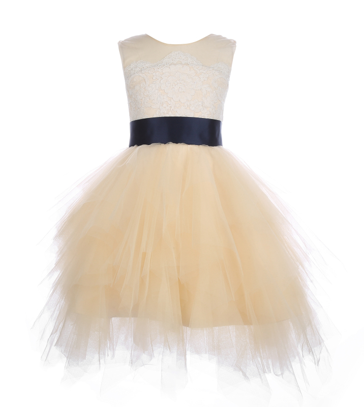 Champagne Tulle Lace Flower Girl Dress
