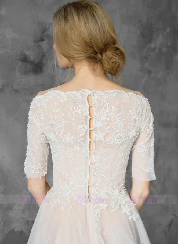 Ivory Lace Chiffon Bridal Dress Wedding Dress