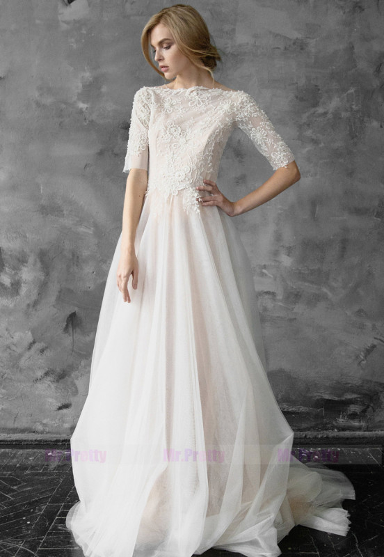Ivory Lace Chiffon Bridal Dress Wedding Dress